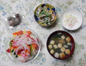 ひな祭りの日の夕食の写真